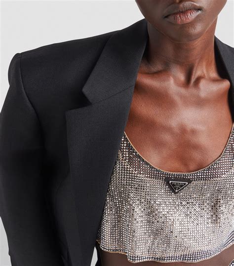 rhinestone embroidered mesh top prada|Prada rhinestone.